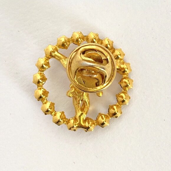 Angel Cherub Clear Rhinestones Circle Gold Tone Lapel Hat Lanyard Pin Brooch 1” - Picture 4 of 6